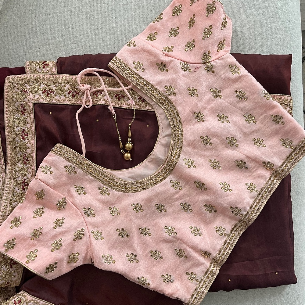 Brown & Pink Indian Traditional Saree